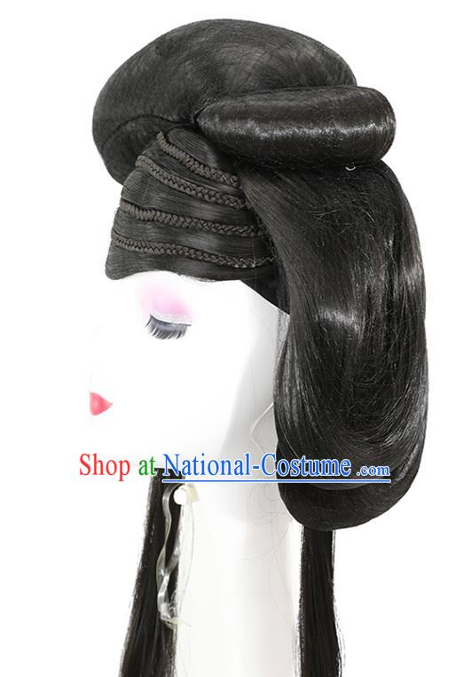 China Ancient Goddess Wigs Jin Dynasty Palace Princess Chignon Hairpieces Traditional Hair Accessories