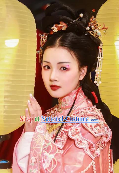 China Ancient Palace Princess Wigs Ming Dynasty Court Lady Chignon Hairpieces Traditional Hanfu Hair Accessories