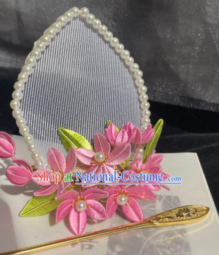 China Traditional Hanfu Hair Accessories Ancient Court Woman Pink Silk Flowers Hair Crown Song Dynasty Imperial Consort Headpieces