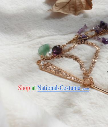 China Tang Dynasty Empress Golden Hairpin Traditional Hanfu Hair Accessories Ancient Princess Amethyst Tassel Hair Stick