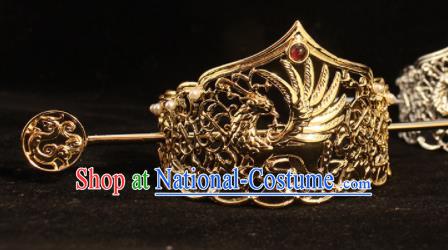 Chinese Ancient Swordsman Headpieces Traditional Tang Dynasty Prince Golden Hair Crown and Hairpin