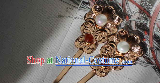 China Tang Dynasty Empress Golden Butterfly Hairpin Traditional Hanfu Hair Accessories Ancient Imperial Consort Hair Stick