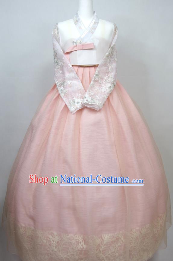 Korean Traditional Court Bride Clothing Classical Wedding Fashion Costumes Young Woman Hanbok White Blouse and Pink Dress