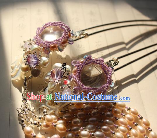 China Song Dynasty Princess Hairpin Traditional Hanfu Hair Accessories Ancient Palace Lady Pearls Tassel Hair Stick