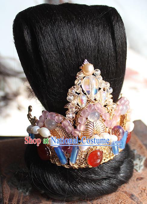 China Tang Dynasty Empress Gems Phoenix Coronet Traditional Hanfu Wedding Hair Accessories Ancient Princess Golden Hair Crown