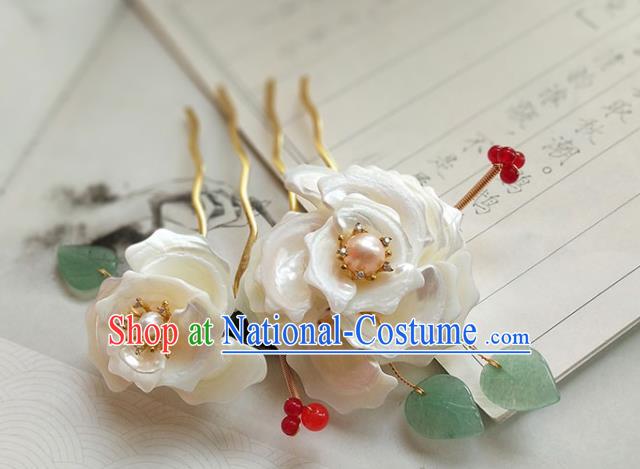 China Song Dynasty Palace Lady Hairpin Traditional Hanfu Hair Accessories Ancient Princess Shell Camellia Hair Comb