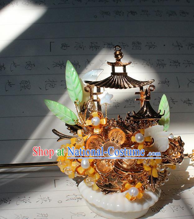 China Tang Dynasty Princess Hairpin Traditional Hanfu Hair Accessories Ancient Empress Golden Fragrans Hair Crown