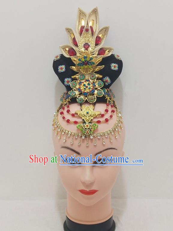 Chinese Woman Group Dance Hair Accessories Traditional Dunhuang Flying Dance Hairpieces Classical Dance Wigs