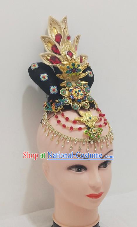 Chinese Woman Group Dance Hair Accessories Traditional Dunhuang Flying Dance Hairpieces Classical Dance Wigs