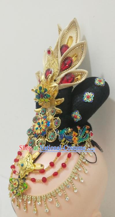 Chinese Woman Group Dance Hair Accessories Traditional Dunhuang Flying Dance Hairpieces Classical Dance Wigs