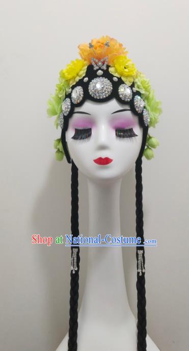 Chinese Classical Dance Wigs Woman Group Dance Hair Accessories Traditional Peking Opera Hua Tan Hairpieces