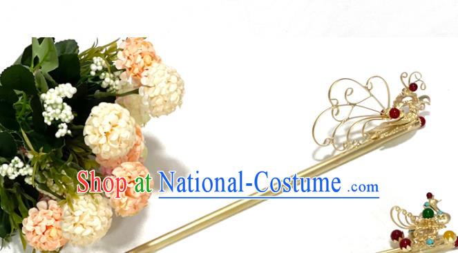 Korean Queen Golden Phoenix Hairpin Traditional Hanbok Hair Accessories Court Dance Performance Hair Stick