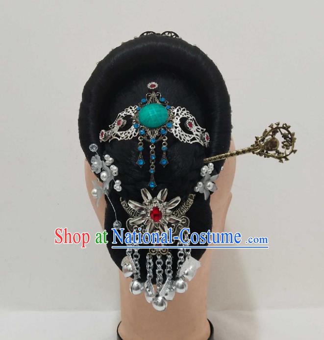 Chinese Woman Solo Dance Hair Accessories Traditional Stage Performance Hairpieces Classical Dance Wigs and Hairpins