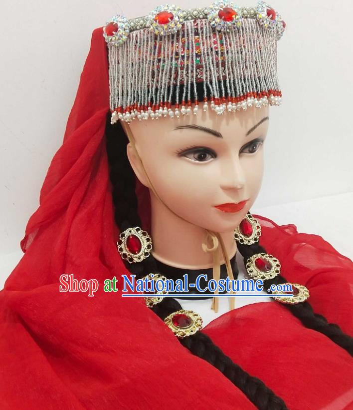 China Xinjiang Ethnic Folk Dance Hair Accessories Uyghur Minority Performance Headwear Tajik Nationality Wedding Hat