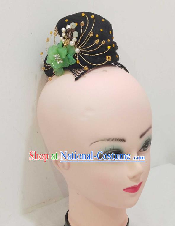 Chinese Female Solo Dance Hair Accessories Traditional Stage Performance Fan Dance Hairpieces Classical Dance Wigs Chignon