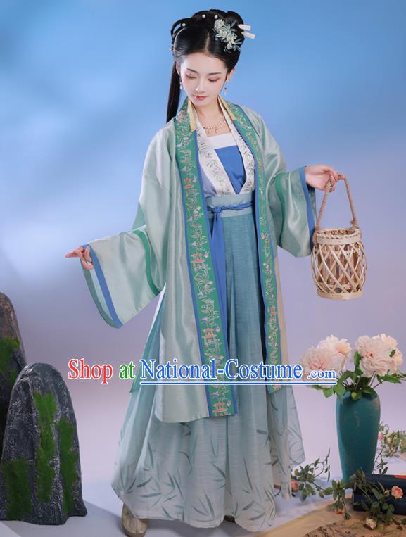 China Song Dynasty Civilian Female Historical Clothing Ancient Country Woman Embroidered Hanfu Dress Garments Complete Set