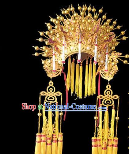 Chinese Peking Opera Hua Tan Headdress Beijing Opera Empress Golden Hat Traditional Opera Princess Phoenix Coronet