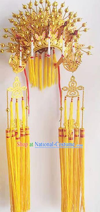 Chinese Peking Opera Hua Tan Headdress Beijing Opera Empress Golden Hat Traditional Opera Princess Phoenix Coronet