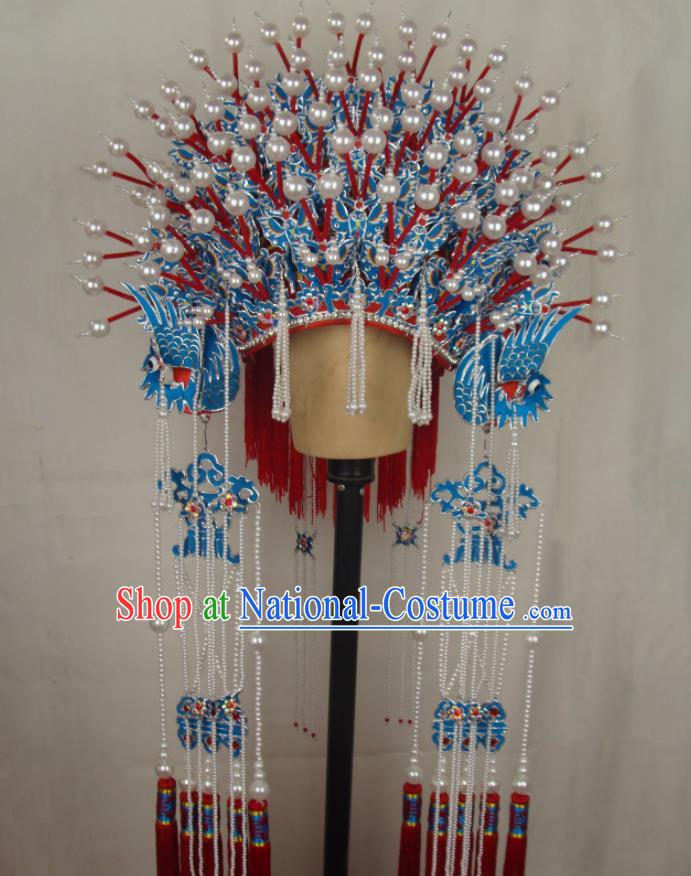 Chinese Peking Opera Hua Tan Headdress Beijing Opera Empress Hat Traditional Opera Imperial Consort Pearls Phoenix Coronet