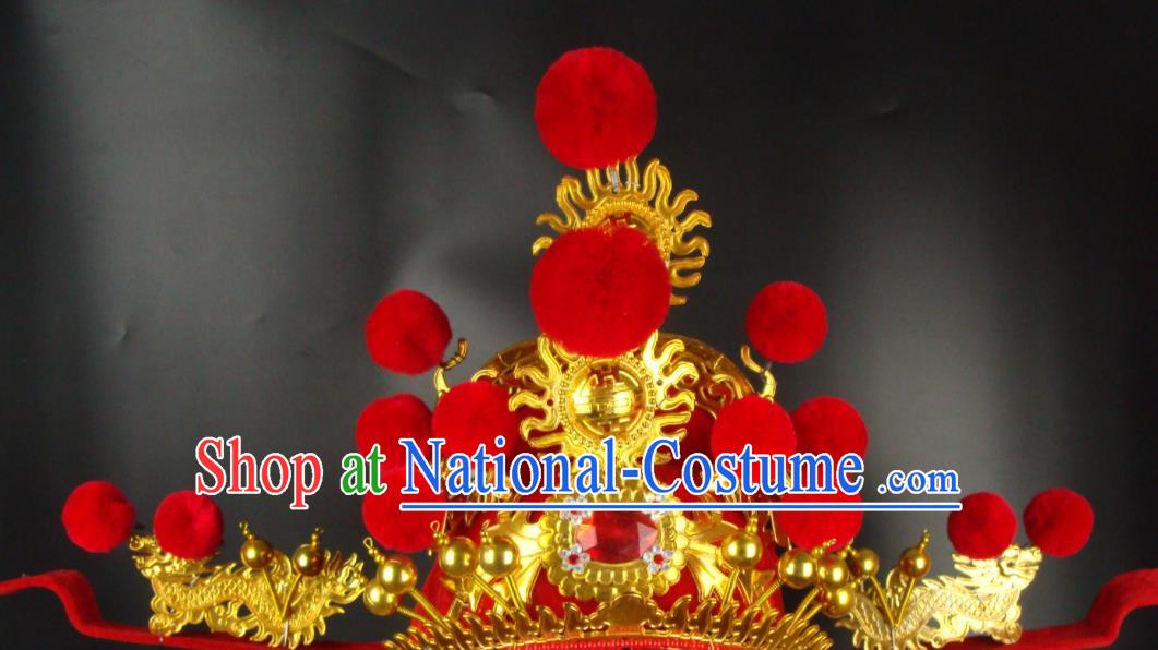 China Beijing Opera Laosheng Red Hat Opera Performance God of Wealth Hair Accessories Traditional Peking Opera Headwear