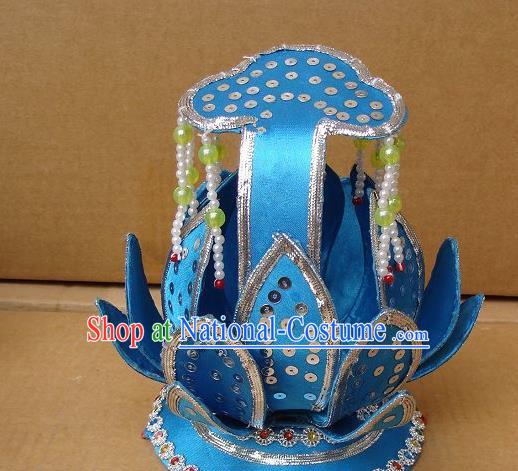 Chinese Traditional Opera Taoist Nun Blue Lotus Hair Crown Peking Opera Actress Headpiece Beijing Opera Hair Accessories