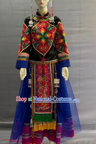 Chinese She Nationality Dance Clothing Minority Folk Dance Dress Uniforms Fujian Ethnic Woman Garment Costume