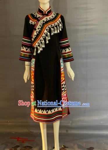 Chinese Lahu Nationality Clothing Minority Folk Dance Black Dress Uniforms Yunnan Ethnic Festival Garment Costume