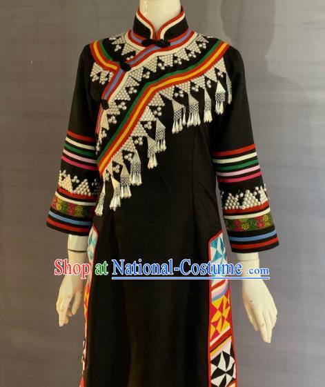 Chinese Lahu Nationality Clothing Minority Folk Dance Black Dress Uniforms Yunnan Ethnic Festival Garment Costume