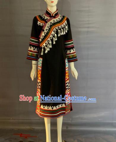 Chinese Lahu Nationality Clothing Minority Folk Dance Black Dress Uniforms Yunnan Ethnic Festival Garment Costume