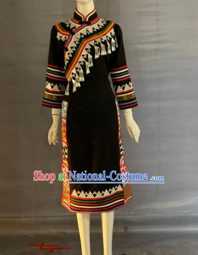 Chinese Lahu Nationality Clothing Minority Folk Dance Black Dress Uniforms Yunnan Ethnic Festival Garment Costume