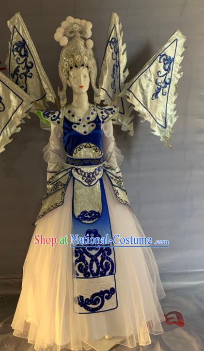 China Traditional Peking Opera Blues Clothing Beijing Opera Female General Garment Costumes and Headdress Complete Set