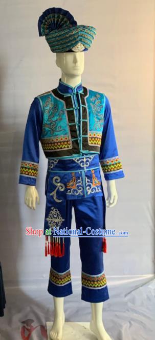 China Ethnic Male Stage Performance Garment Costumes Traditional Yi Nationality Torch Festival Clothing and Hat