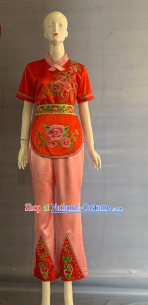 Chinese Minority Folk Dance Red Uniforms Yunnan Ethnic Female Garment Costume Bai Nationality Country Woman Clothing and Headpiece