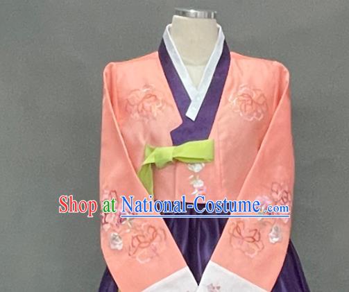 Korean Classical Wedding Garment Costumes Bride Fashion Embroidered Orange Blouse and Purple Dress Traditional Court Hanbok Clothing