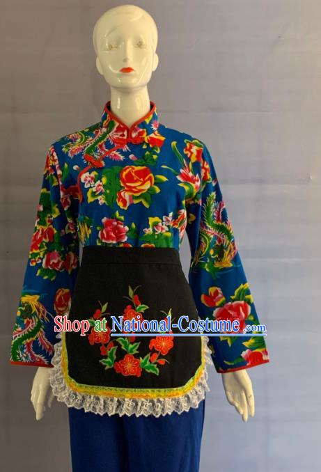 China Folk Dance Garment Costumes Traditional Yangko Dance Navy Outfits Clothing