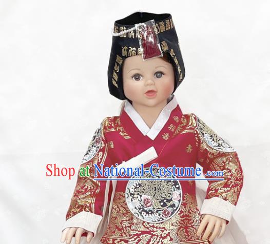 Korean Traditional Girl Hanbok Court Fashion Costumes Children Princess Tangyi Red Blouse and White Dress