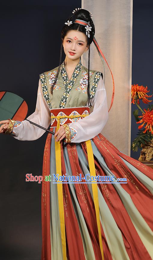 China Tang Dynasty Palace Lady Historical Clothing Ancient Royal Princess Dance Embroidered Hanfu Dress Garments