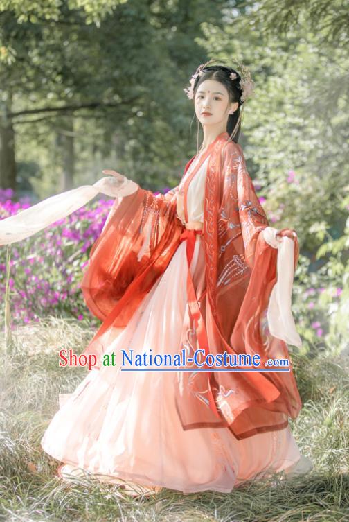 China Ancient Royal Princess Embroidered Hanfu Dress Garments Tang Dynasty Nobility Infanta Wedding Historical Clothing