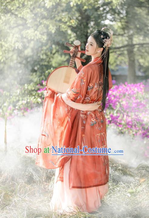 China Ancient Royal Princess Embroidered Hanfu Dress Garments Tang Dynasty Nobility Infanta Wedding Historical Clothing