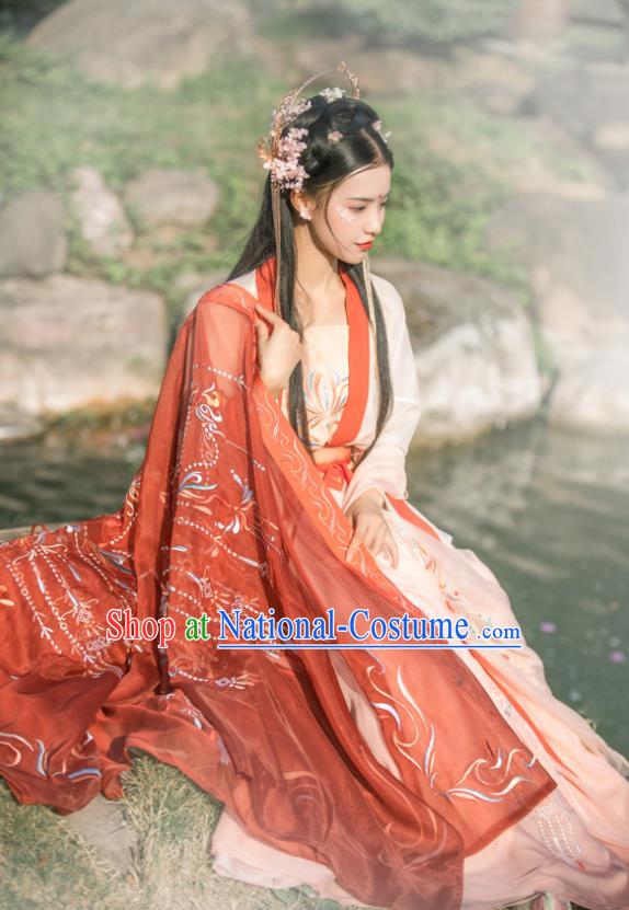 China Ancient Royal Princess Embroidered Hanfu Dress Garments Tang Dynasty Nobility Infanta Wedding Historical Clothing