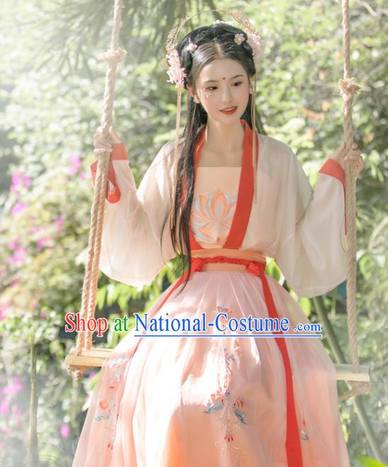 China Ancient Royal Princess Embroidered Hanfu Dress Garments Tang Dynasty Nobility Infanta Wedding Historical Clothing