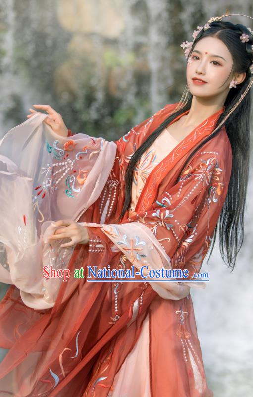 China Ancient Royal Princess Embroidered Hanfu Dress Garments Tang Dynasty Nobility Infanta Wedding Historical Clothing