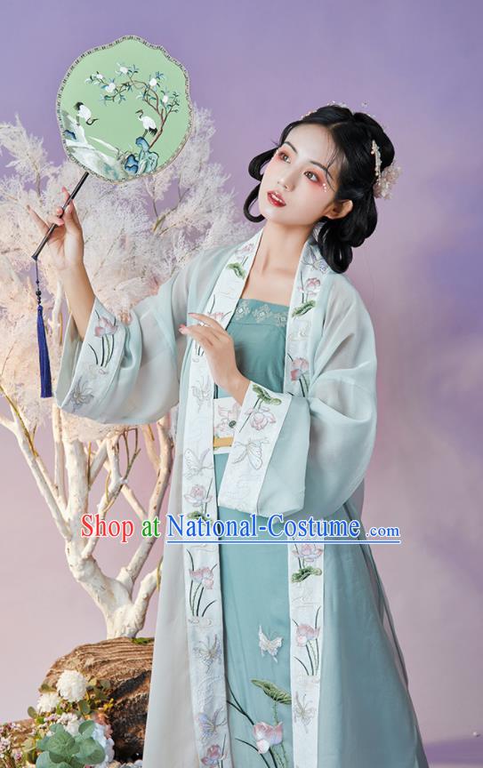 China Song Dynasty Nobility Lady Historical Clothing Ancient Young Woman Embroidered Green Hanfu Dress Garments