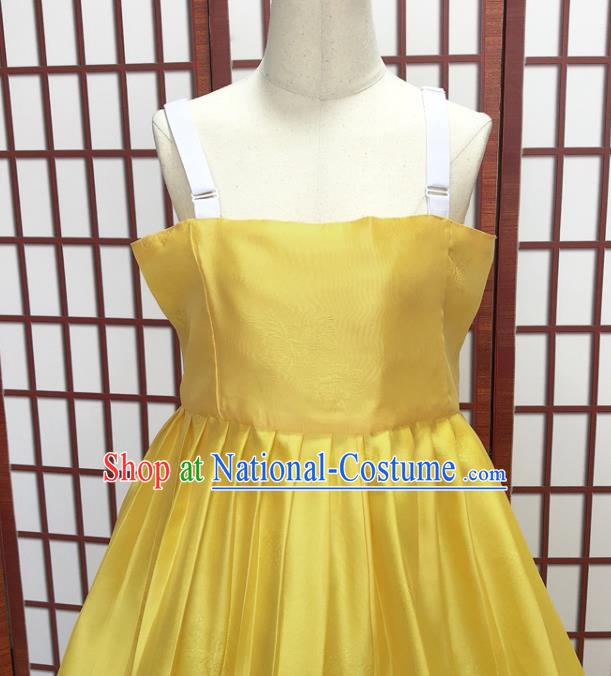 Korean Bride Fashion Clothing Embroidered Green Blouse and Yellow Dress Traditional Court Hanbok Costume Classical Wedding Garments