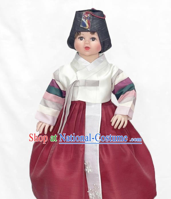 Korean Children Princess Tangyi White Blouse and Wine Red Dress Traditional Girl Hanbok Court Fashion Costumes