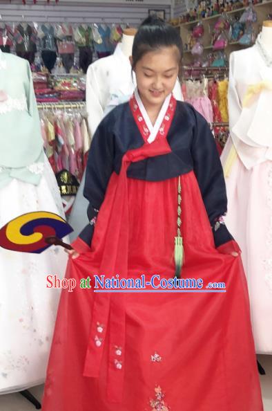 Korean Court Fashion Clothing Wedding Black Blouse and Red Dress Traditional Hanbok Costume Bride Garments