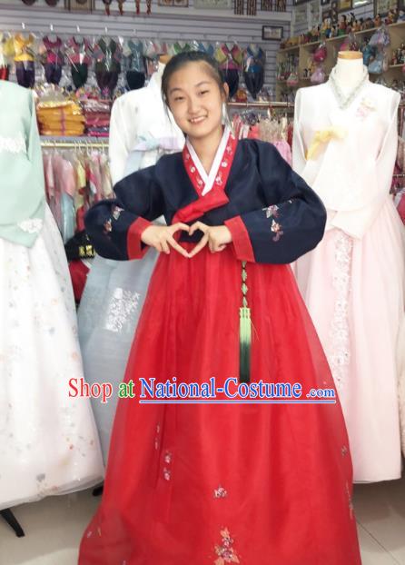 Korean Court Fashion Clothing Wedding Black Blouse and Red Dress Traditional Hanbok Costume Bride Garments