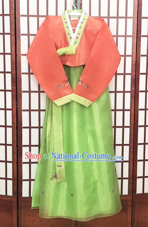 Korean Wedding Pink Blouse and Green Dress Traditional Hanbok Costume Bride Fashion Garments Court Princess Clothing