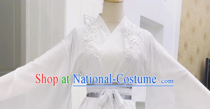 China Ancient Fairy White Hanfu Dress Ming Dynasty Young Beauty Garments Traditional Cosplay Clothing