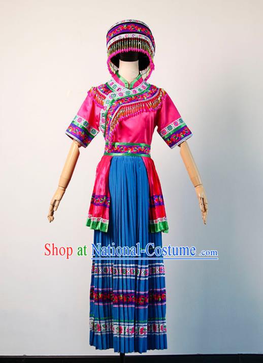 Chinese Li Nationality Female Dress Hainan Ethnic Folk Dance Garment Costumes Minority Stage Performance Clothing